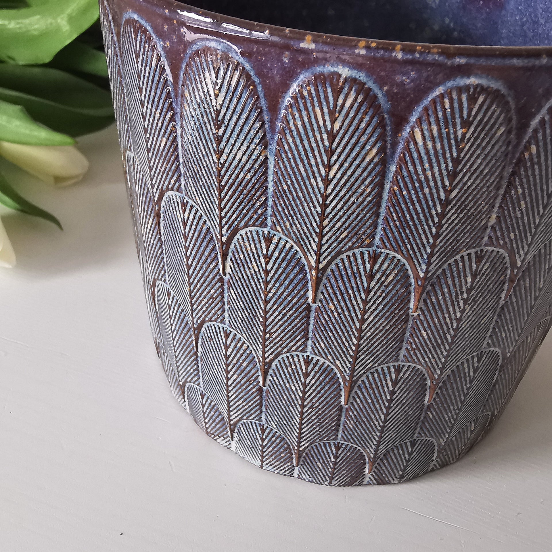 Blue & White Glazed Ceramic Pot
