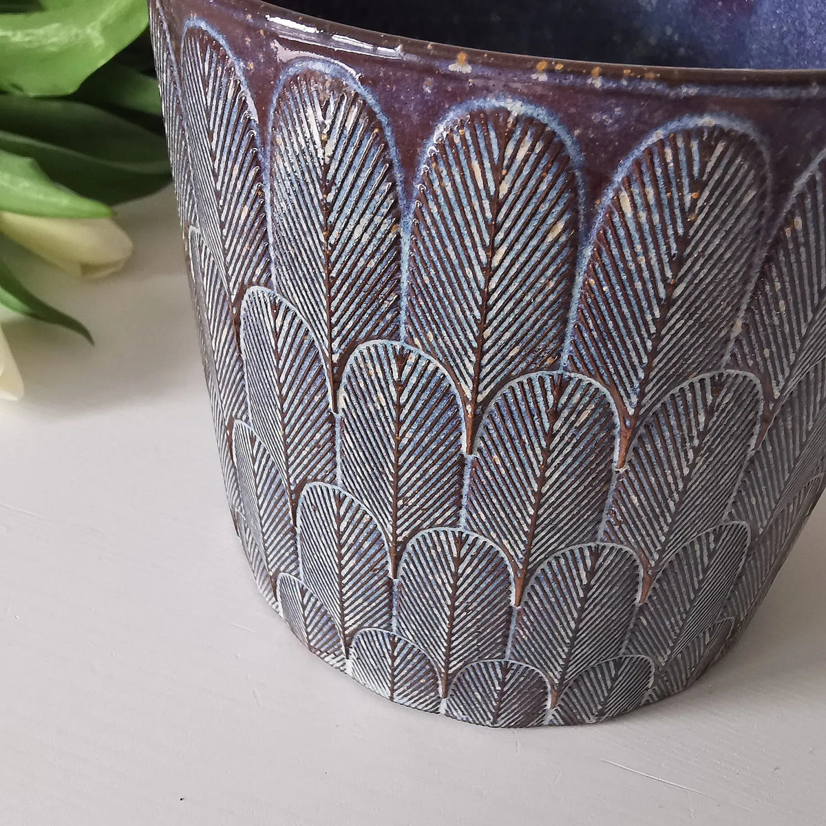 Navy Scalloped Planter – Blue & White   Handcrafted Sustainable Living  Almasea