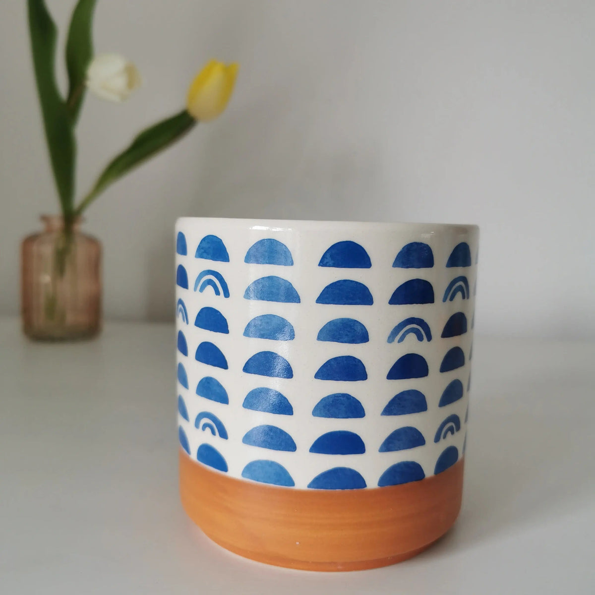 Indoor Ceramic Plant Pots – Mediterranean Blue Geometric Glazed Planters   Handcrafted Sustainable Living  Almasea