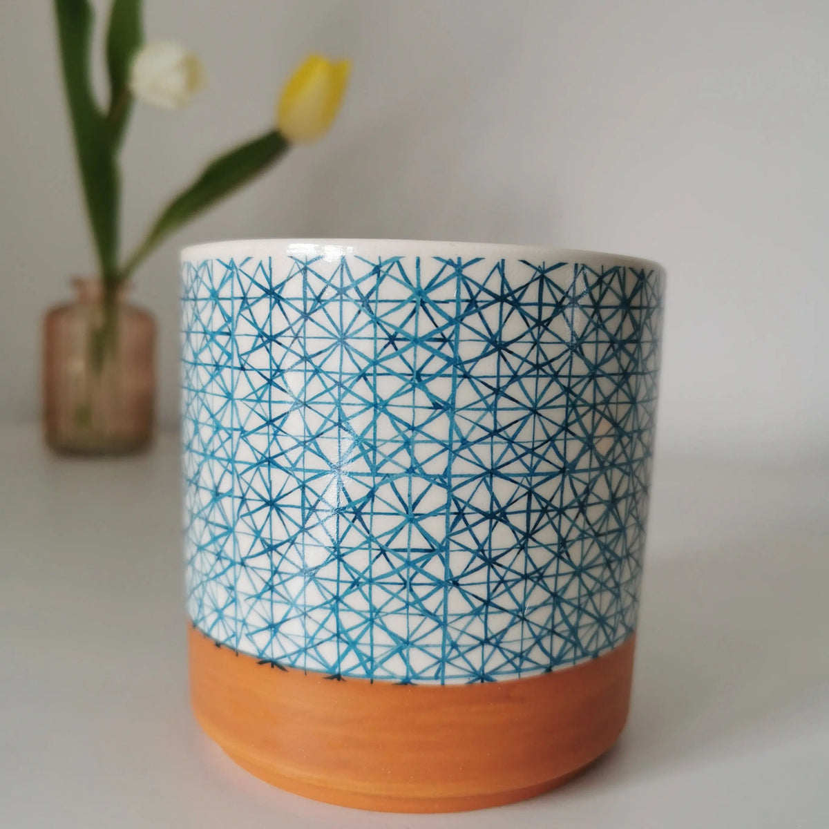 Indoor Ceramic Plant Pots – Mediterranean Blue Geometric Glazed Planters   Handcrafted Sustainable Living  Almasea