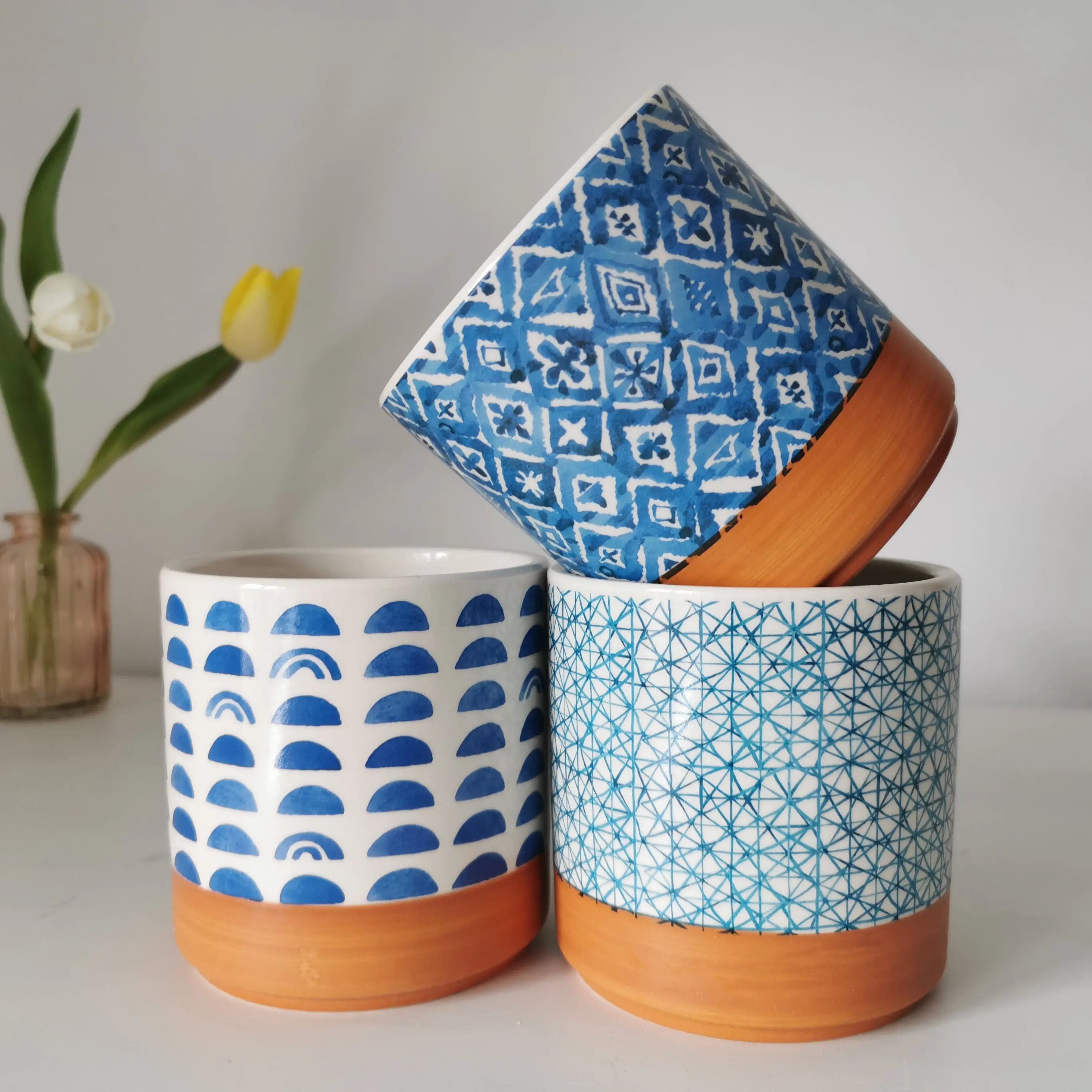 blue indoor plant pots uk Indoor Ceramic Blue Plant Pots Trio Set Terracotta Pots – Almasea