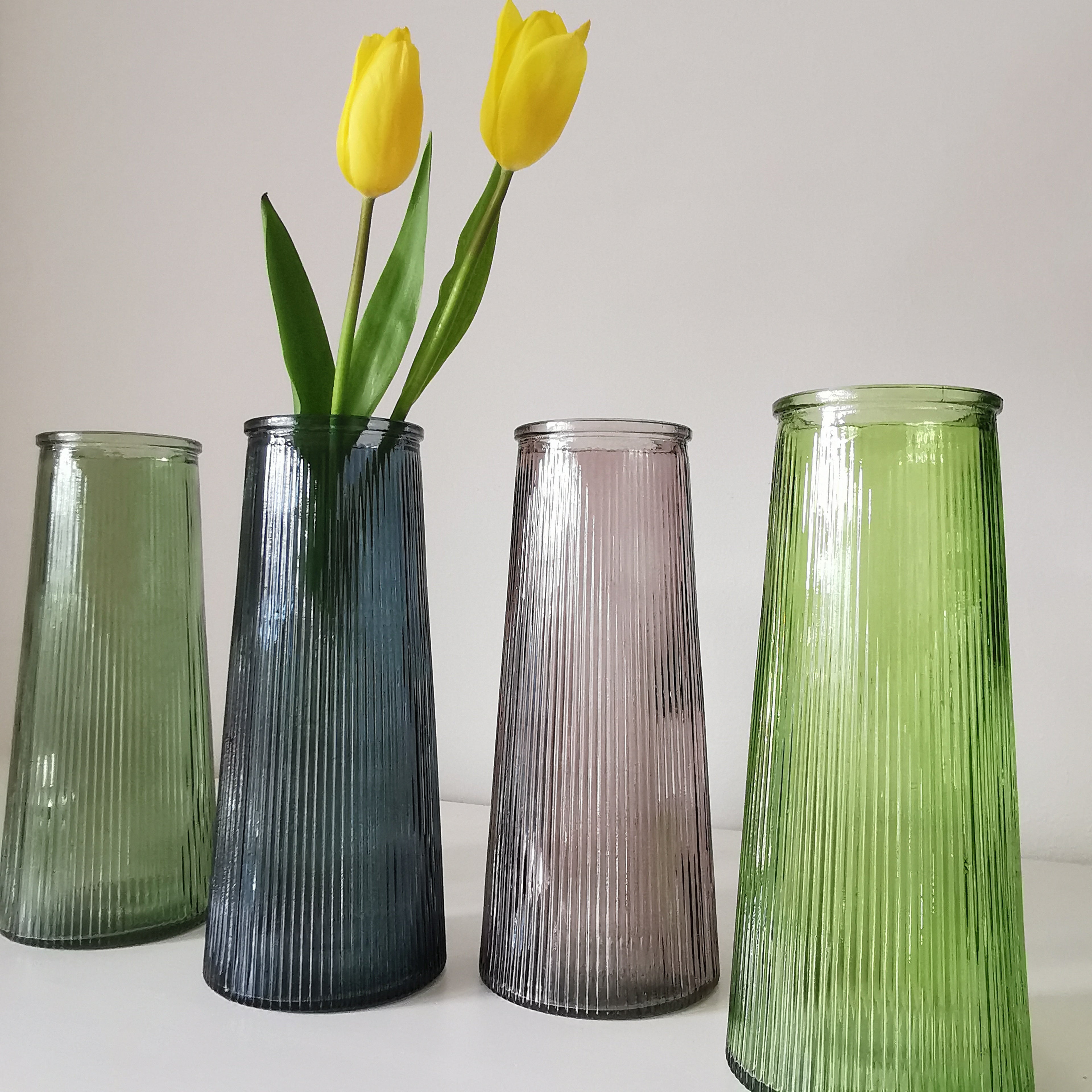 Tall Lined Coloured Bouquet Vase 22cm