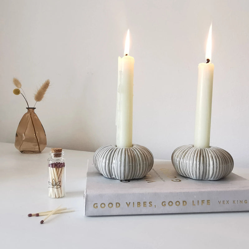 Pumpkin Candlestick Holder | Grey ribbed finish   Handcrafted Sustainable Living  Almasea