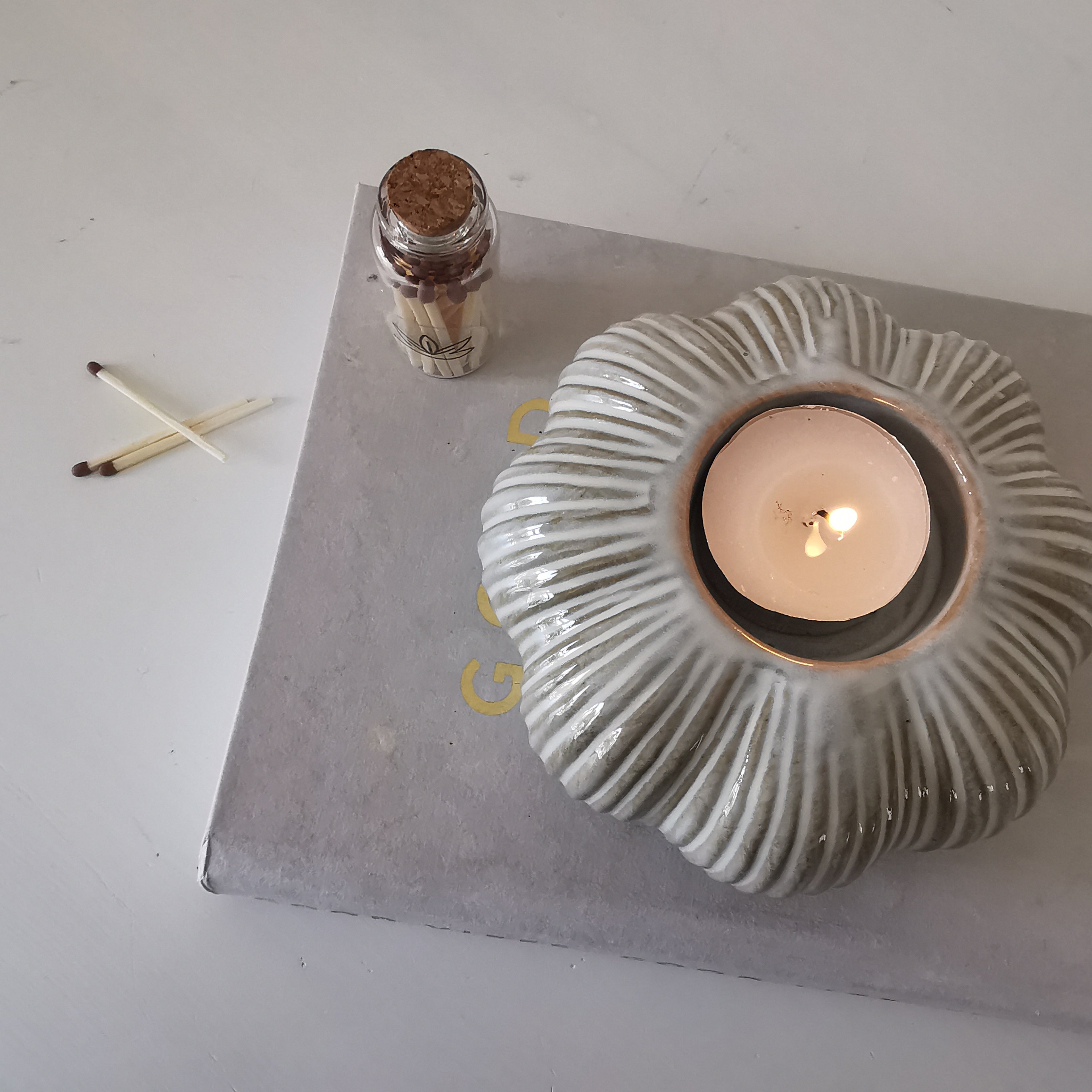 Ribbed Ceramic Pumpkin T light Holder