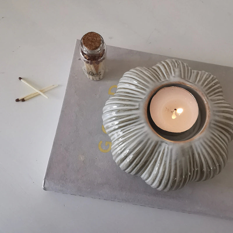 Ribbed Ceramic Pumpkin Candle Holder for Autumn   Handcrafted Sustainable Living  Almasea