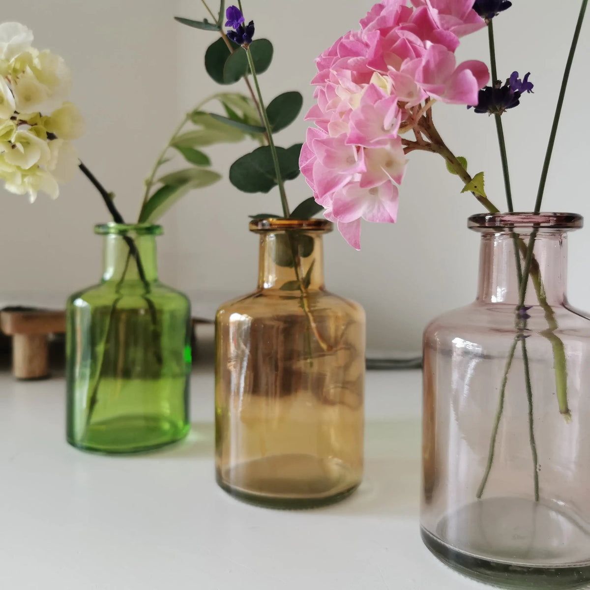 Glass Short Vase UK – Coloured Glass Bottle Vase   Handcrafted Sustainable Living  Almasea