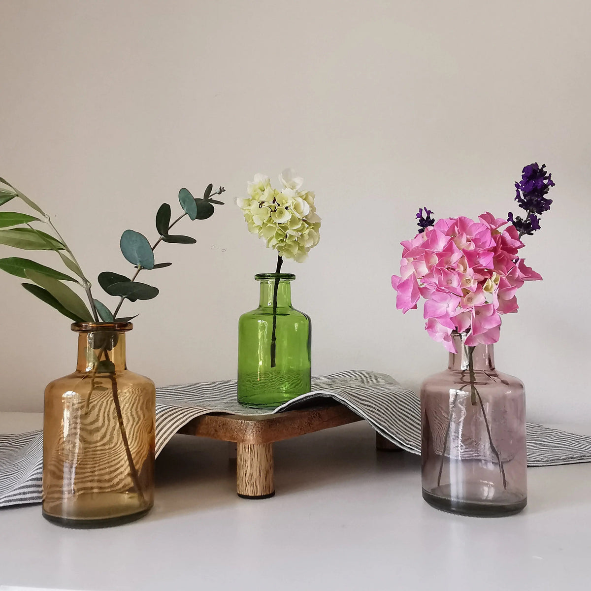 Glass Short Vase UK – Coloured Glass Bottle Vase   Handcrafted Sustainable Living  Almasea