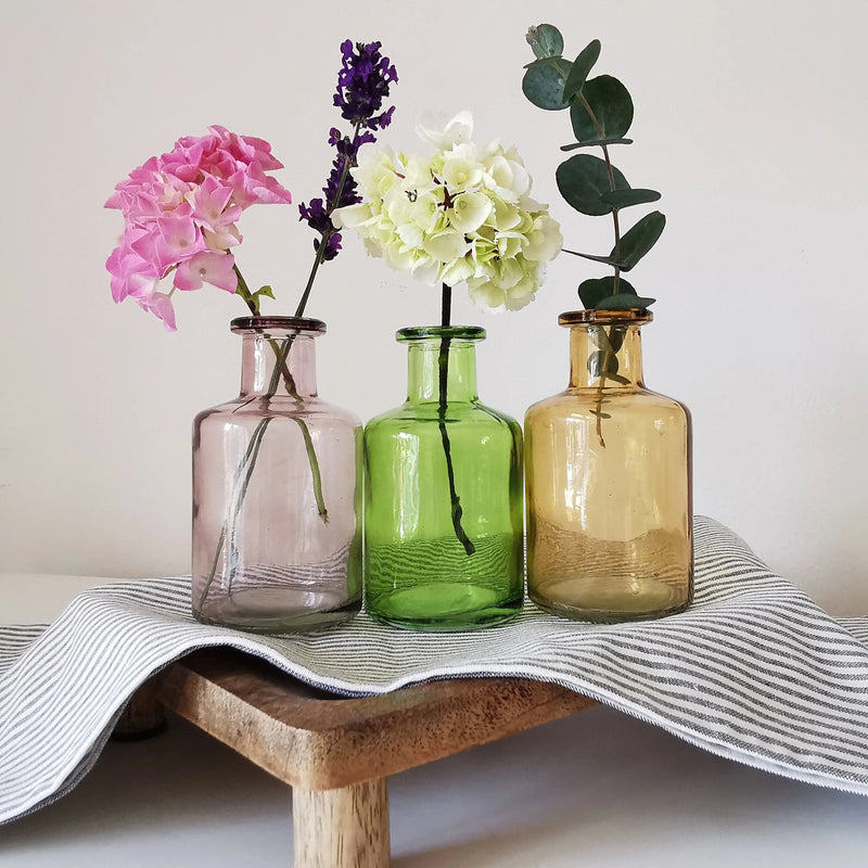 Glass Short Vase UK – Coloured Glass Bottle Vase   Handcrafted Sustainable Living  Almasea