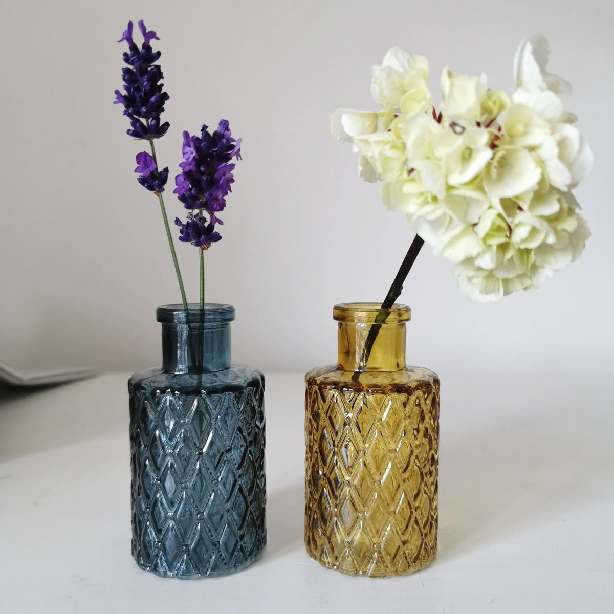 Geometric Textured Mini Bottle Vase – 9.5cm Coloured Glass Bud Vase   Handcrafted Sustainable Living  Almasea