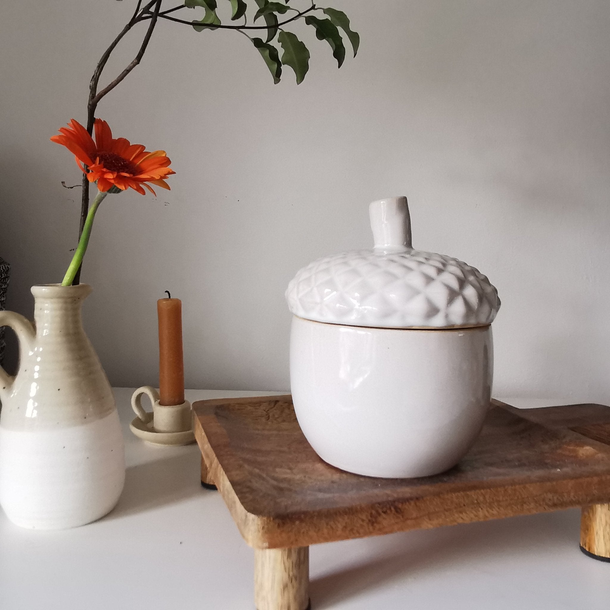 Reactive Glazed Acorn Storage Pot
