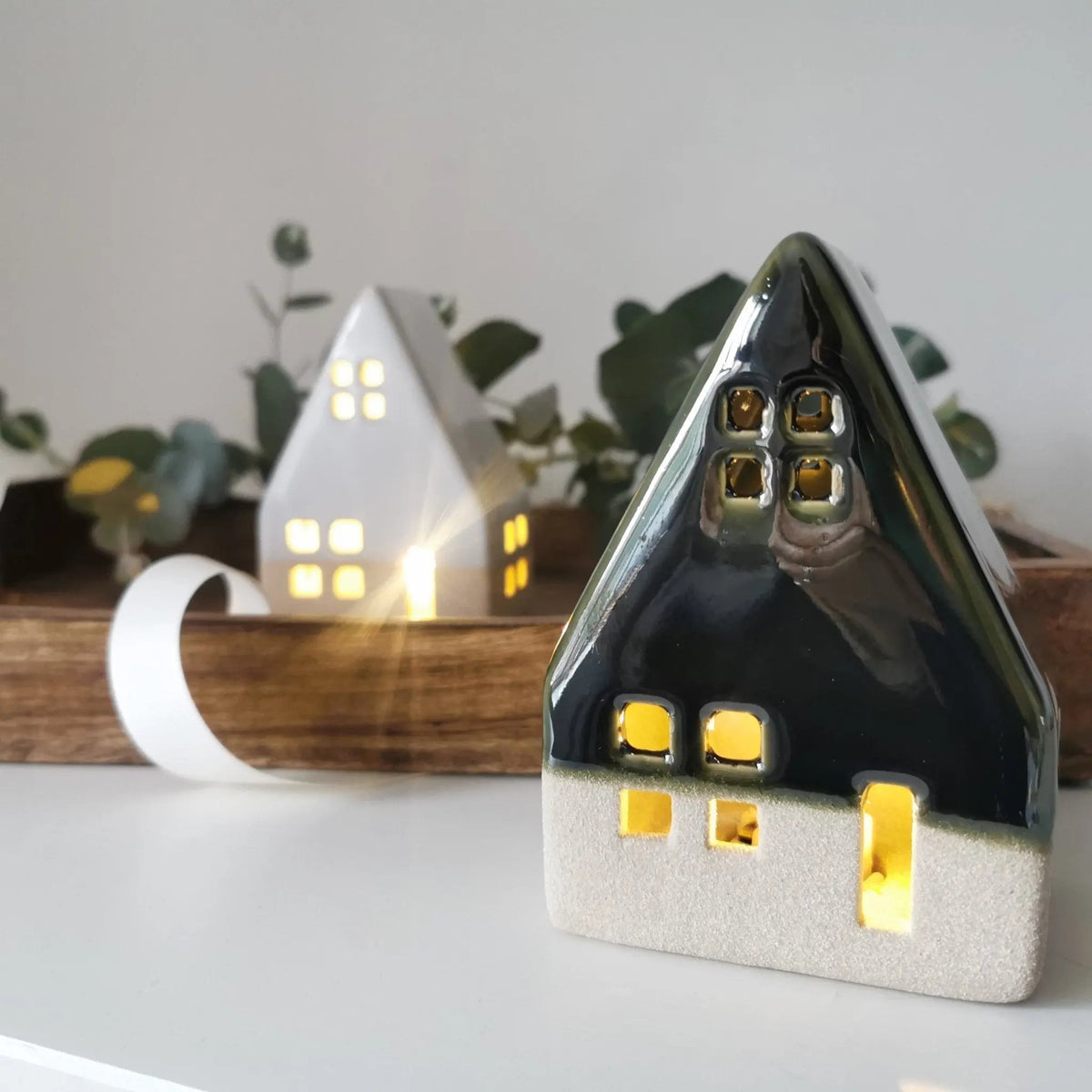 Green & Beige LED House Decoration – 12cm Christmas Decor   Handcrafted Sustainable Living  Almasea