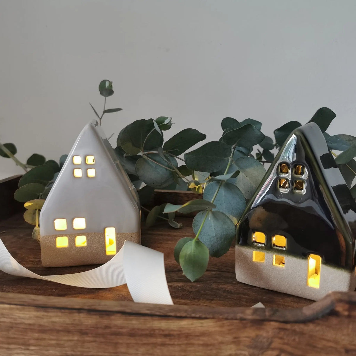 Green & Beige LED House Decoration – 12cm Christmas Decor   Handcrafted Sustainable Living  Almasea