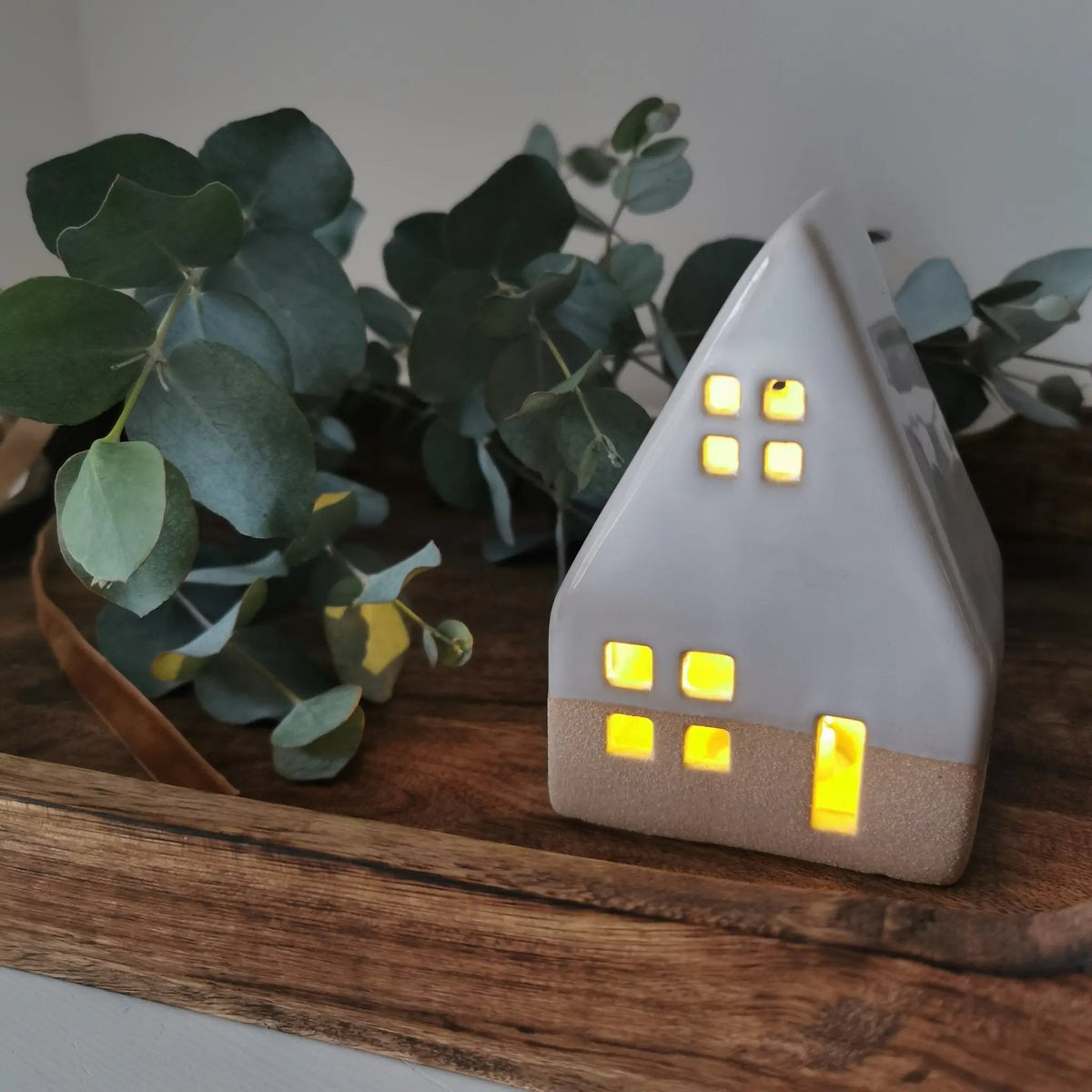 Green & Beige LED House Decoration – 12cm Christmas Decor   Handcrafted Sustainable Living  Almasea