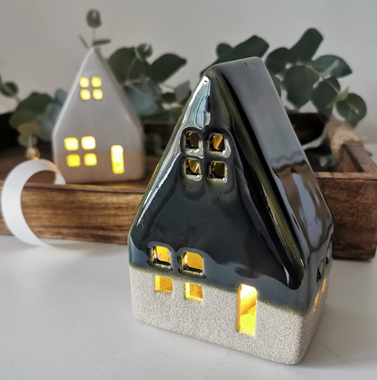 Green & Beige LED House Decoration – 12cm Christmas Decor   Handcrafted Sustainable Living  Almasea