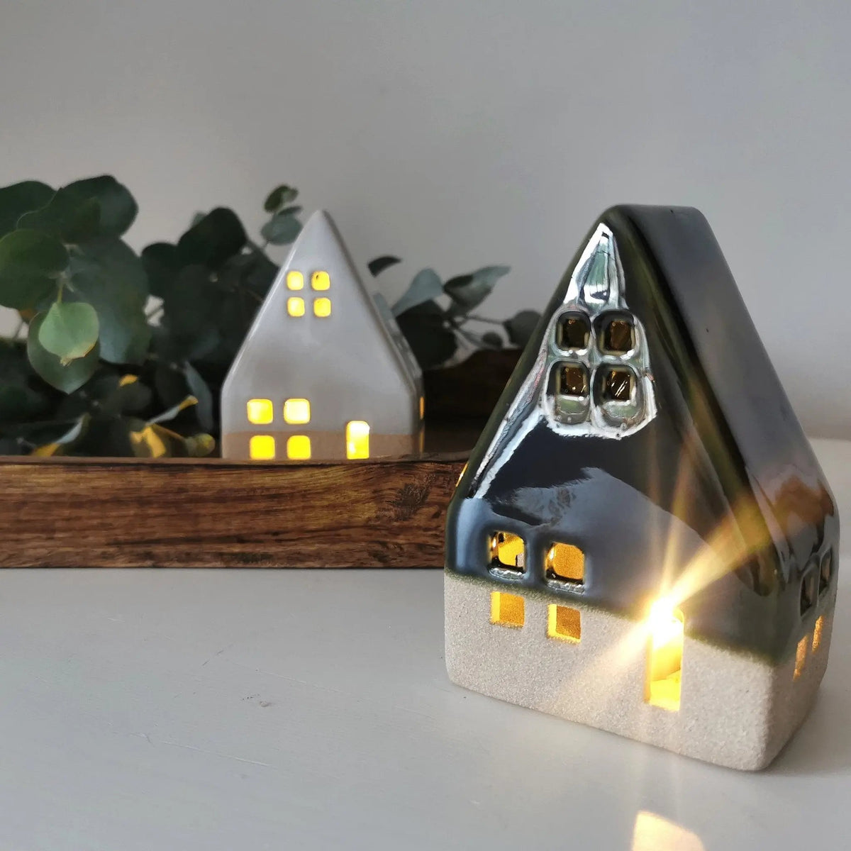 Green & Beige LED House Decoration – 12cm Christmas Decor   Handcrafted Sustainable Living  Almasea
