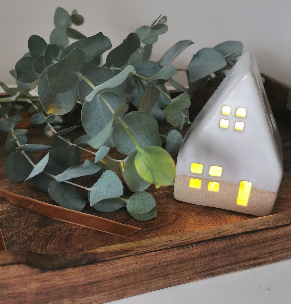 Green & Beige LED House Decoration – 12cm Christmas Decor   Handcrafted Sustainable Living  Almasea