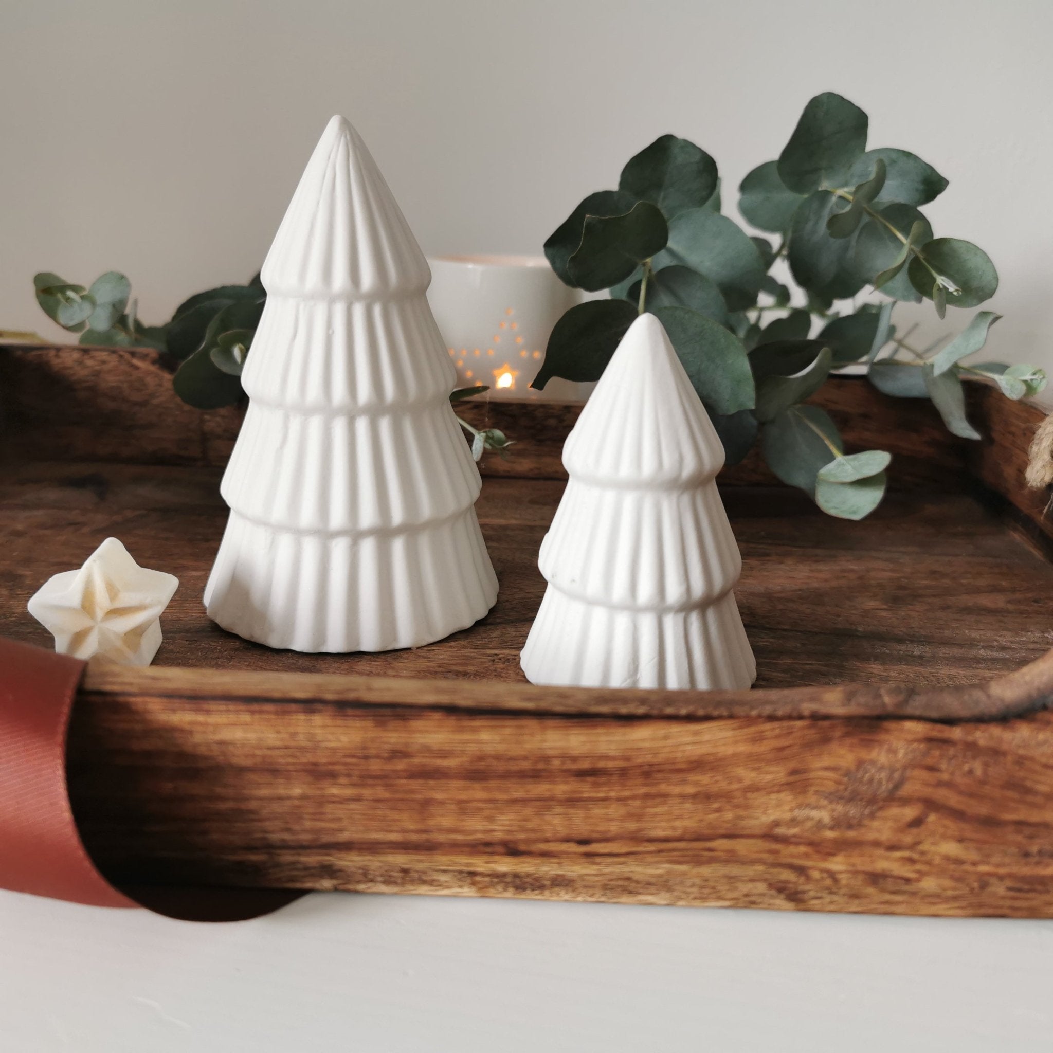 Set of 3 White Matt Ribbed Christmas Tree Ornament Decoration