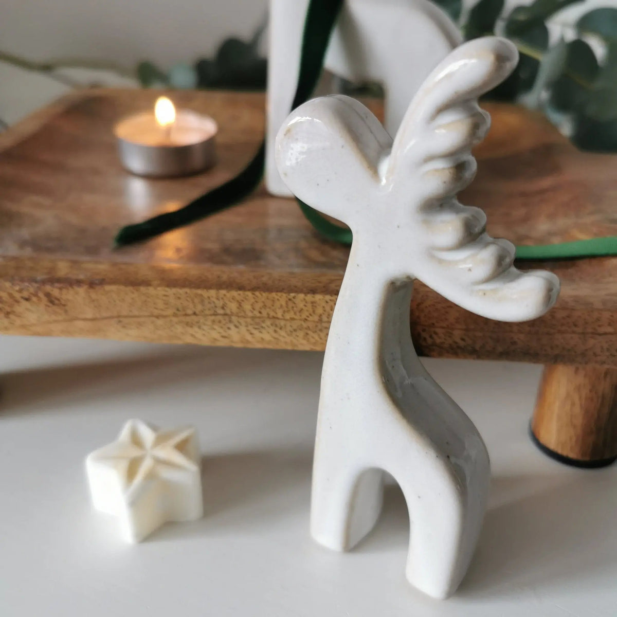 Nordic Reindeer Decoration UK | Off-White Ceramic   Handcrafted Sustainable Living  Almasea