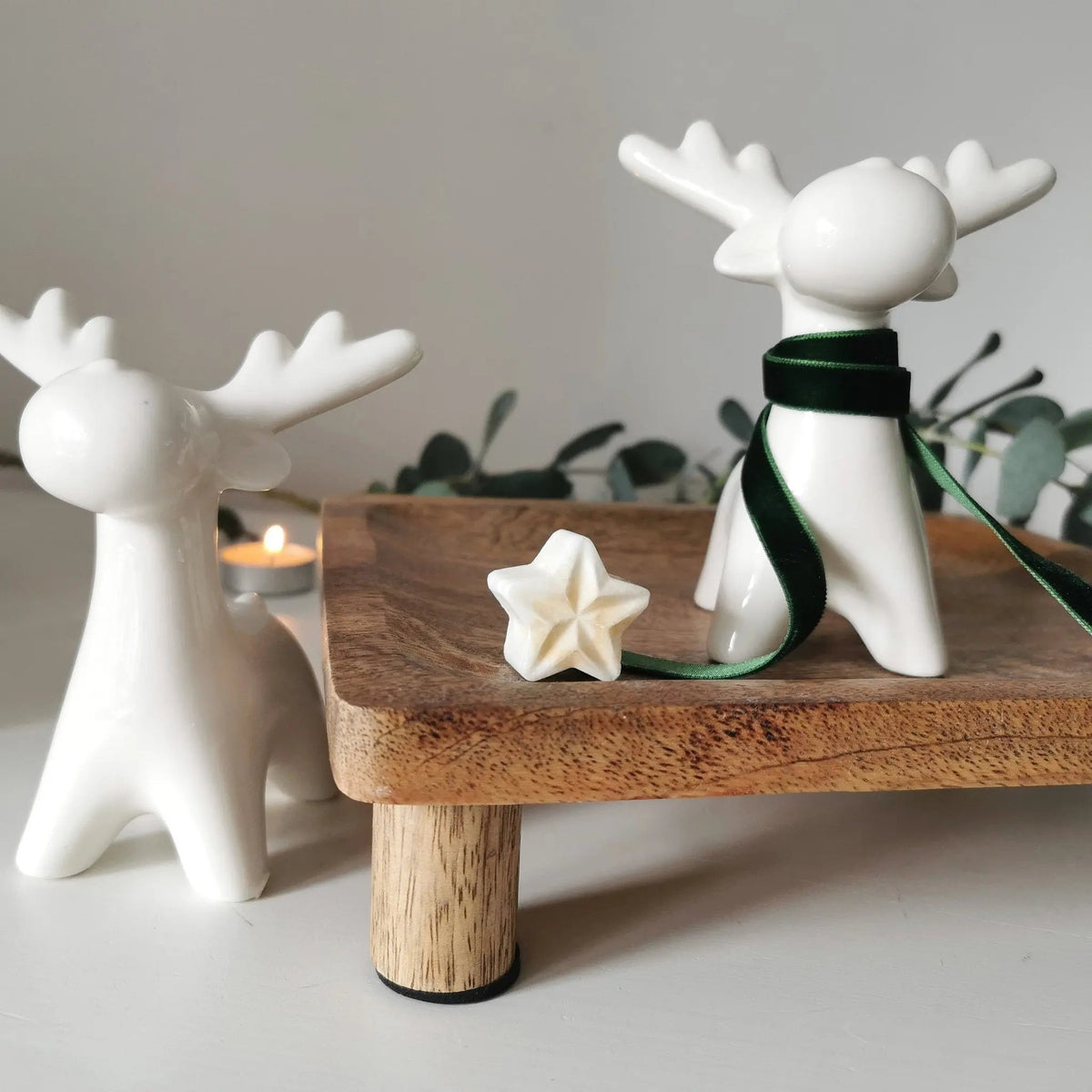 White Ceramic Reindeer Decoration | Glossy Xmas Ornament with Ribbon   Handcrafted Sustainable Living  Almasea