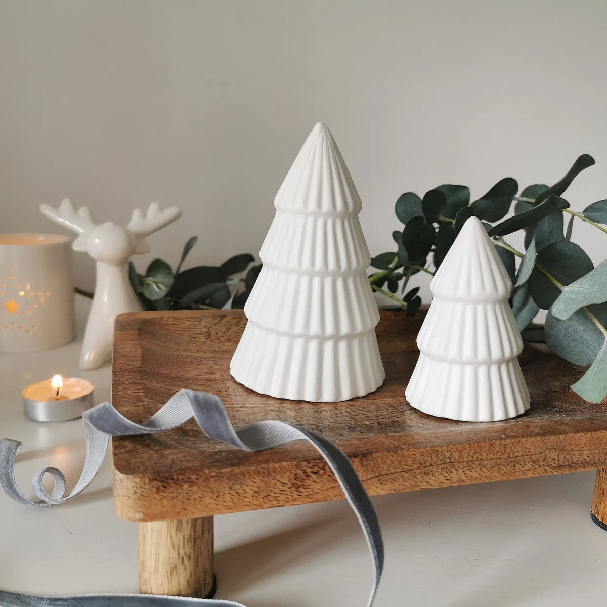 Ceramic Christmas Tree Decoration UK – Matt White Ribbed   Handcrafted Sustainable Living  Almasea