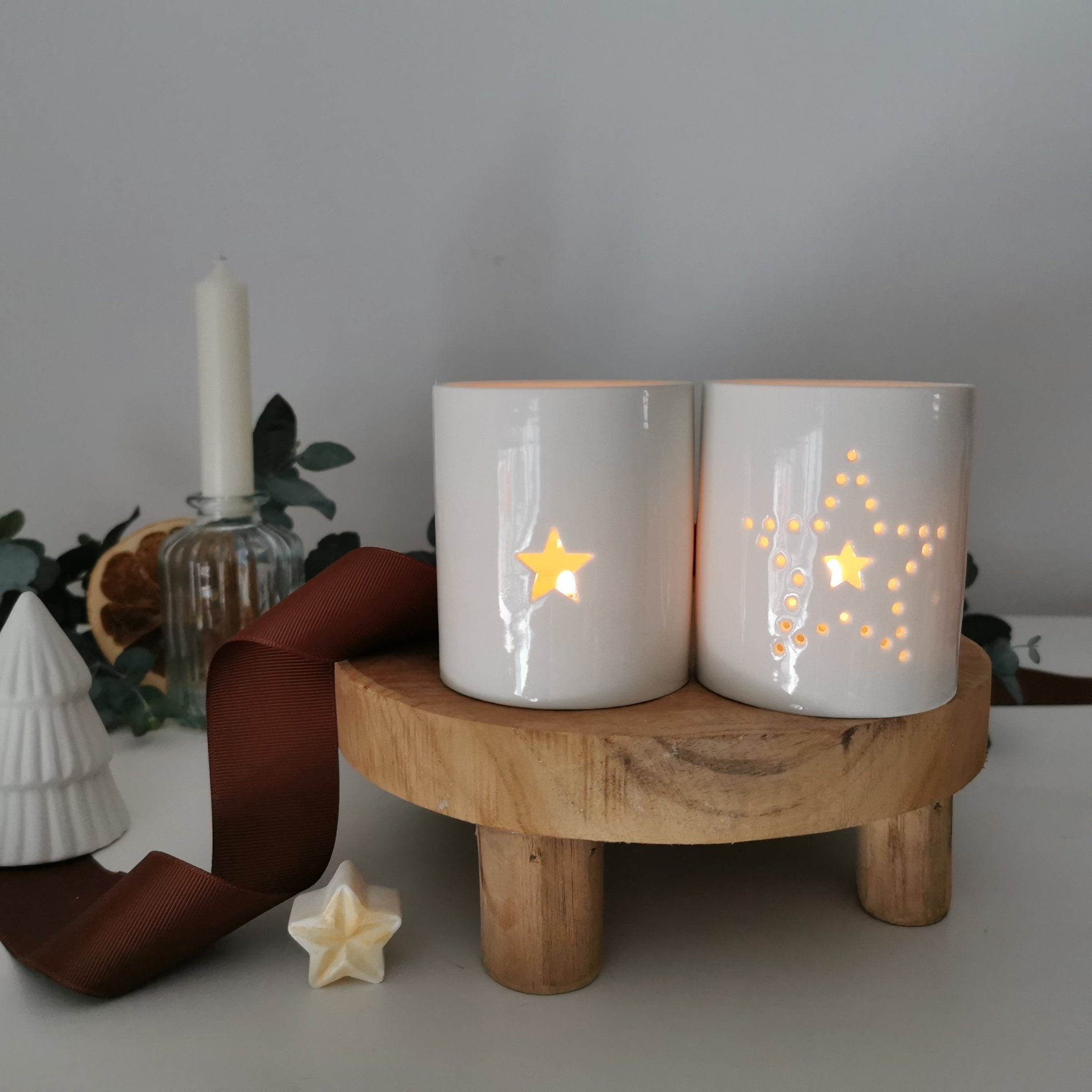 Shine Bright Gift Box Two Star Tea light Holder Set