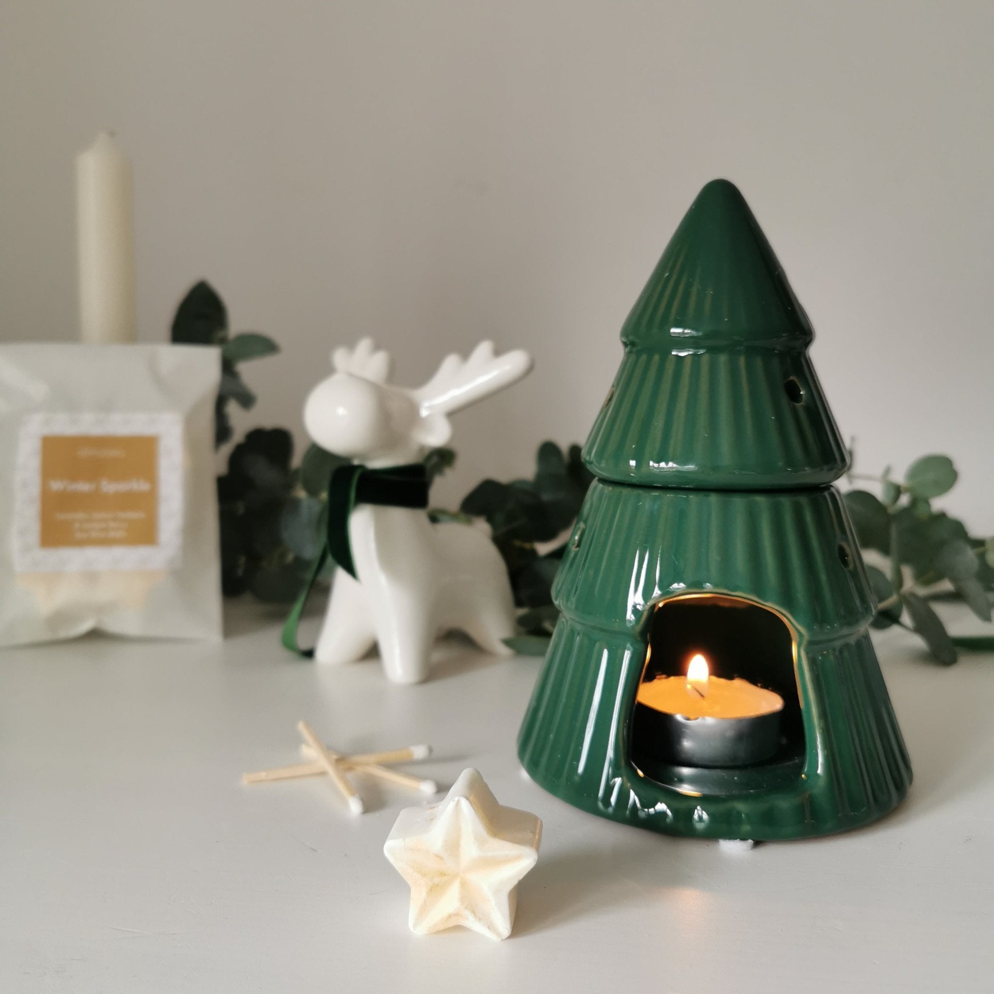 Reactive Glazed Christmas Tree Wax burner/ Oil warmer