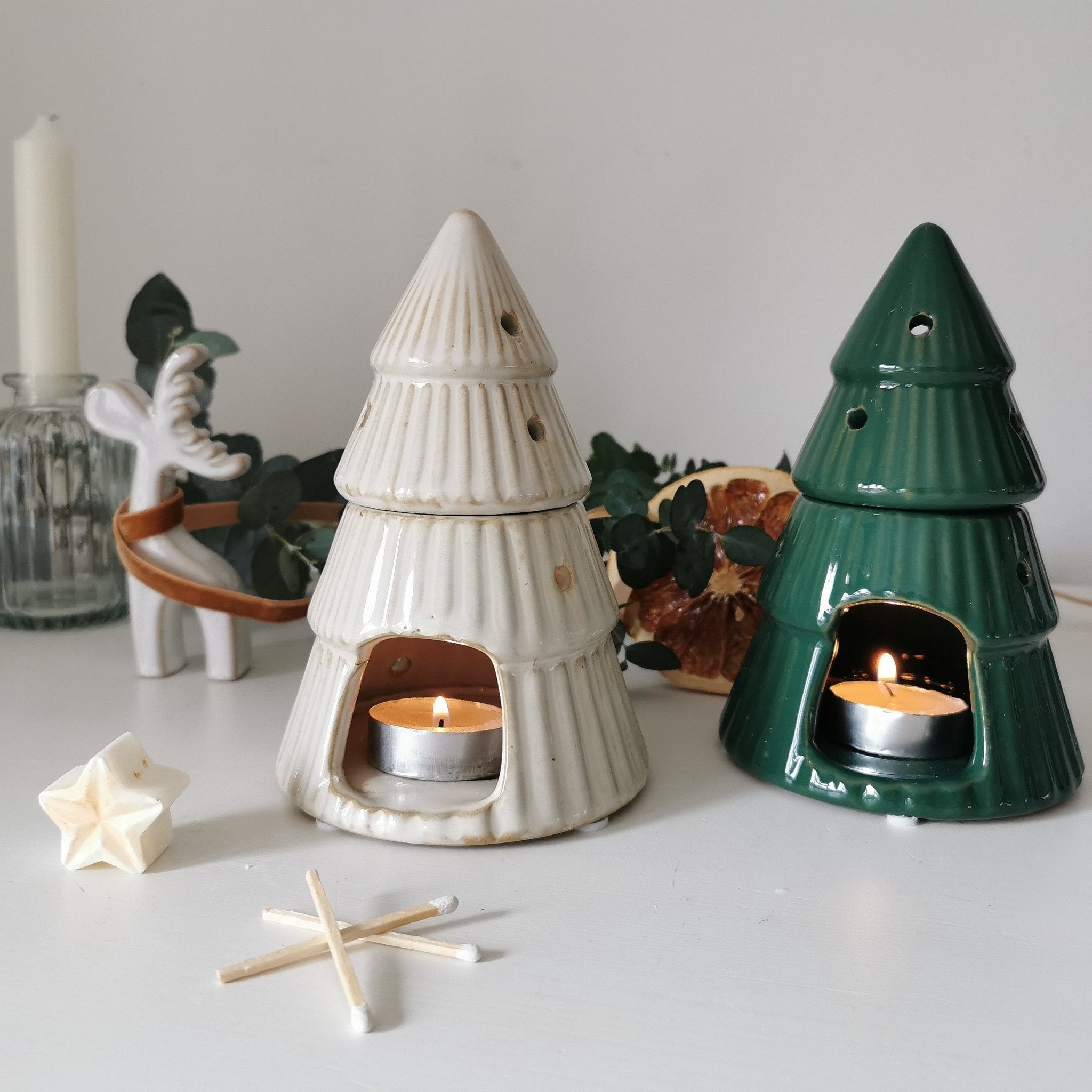 Reactive Glazed Christmas Tree Wax burner/ Oil warmer