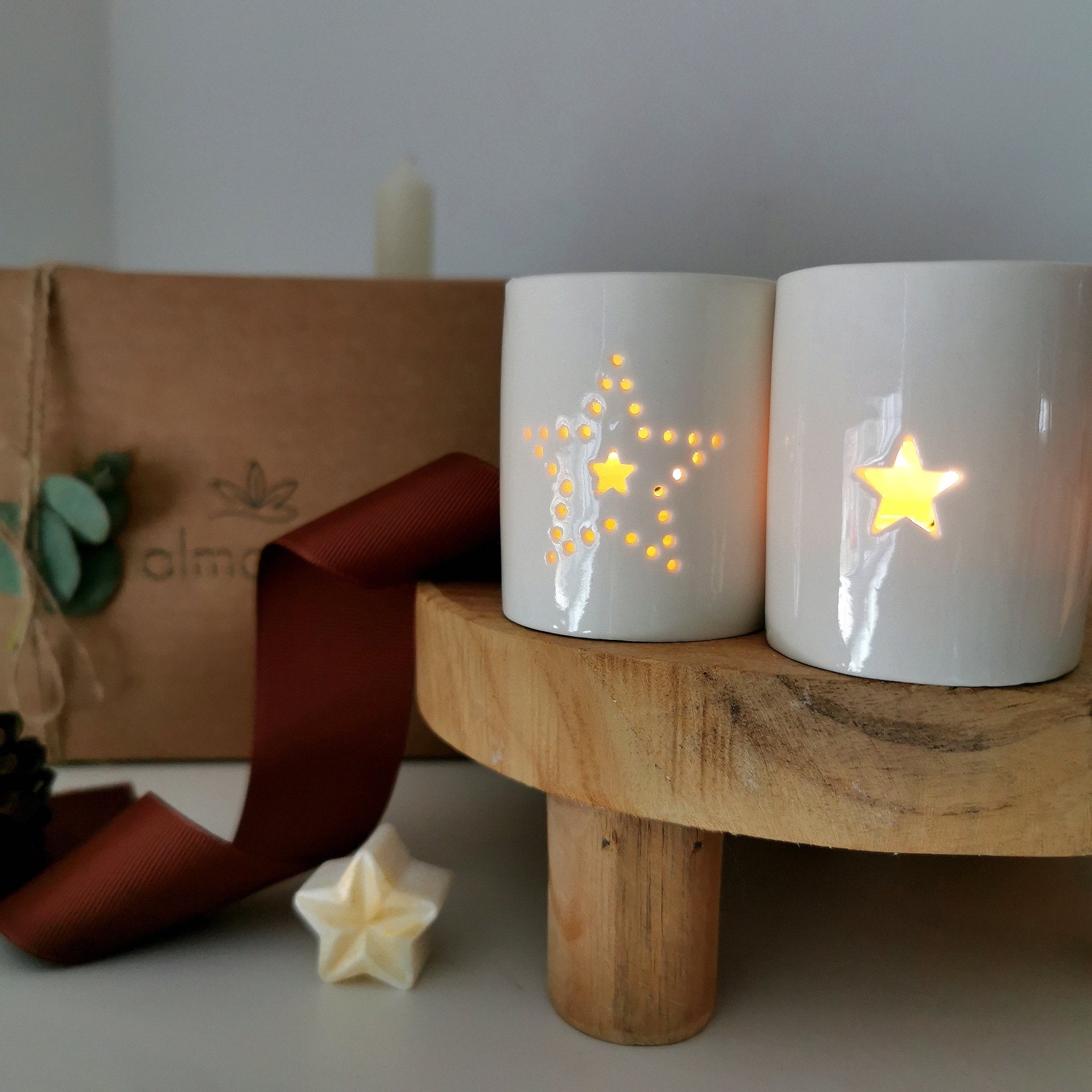 Shine Bright Gift Box Two Star Tea light Holder Set