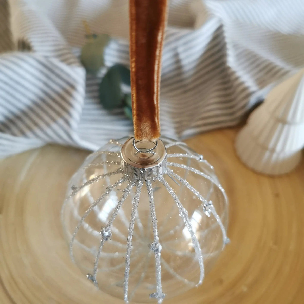 Clear Glass Christmas Baubles – Glitter Stripes, Set of 2   Handcrafted Sustainable Living  Almasea