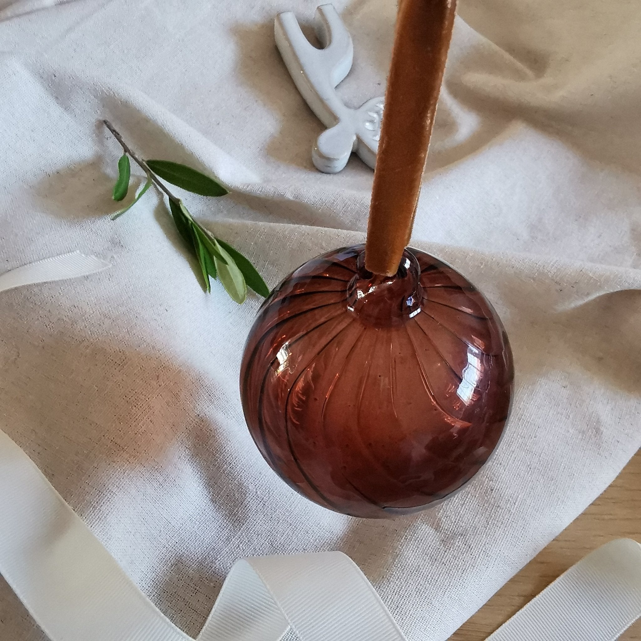 Two Copper Wave Christmas Round Baubles