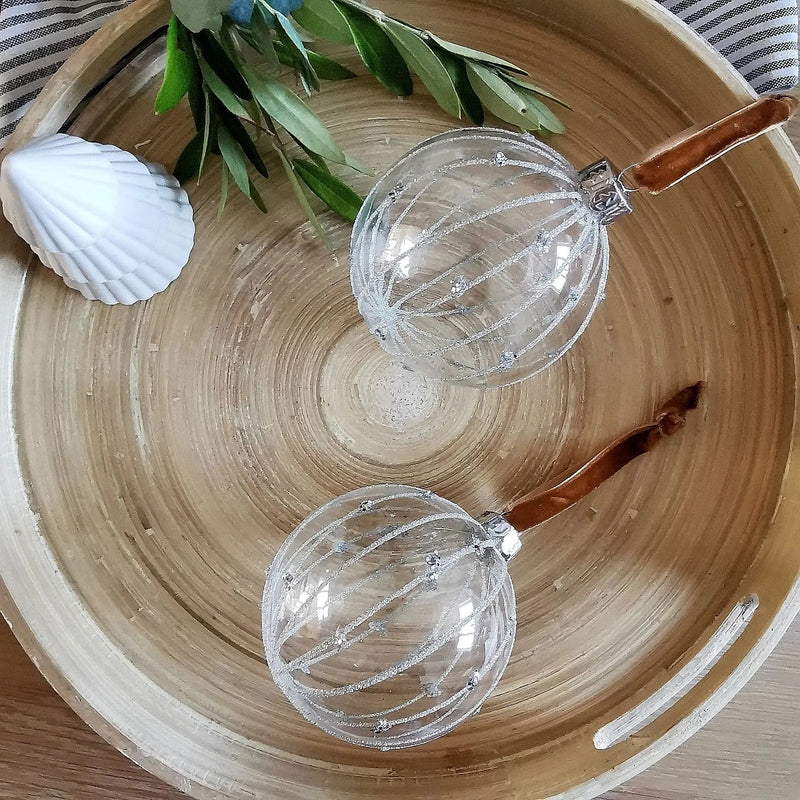 Clear Glass Christmas Baubles – Glitter Stripes, Set of 2   Handcrafted Sustainable Living  Almasea