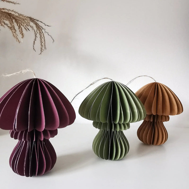 Hanging Paper Mushroom Decorations – Woodland Colours   Handcrafted Sustainable Living  Almasea