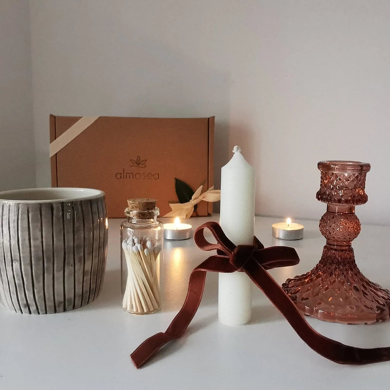 Cosy Winter Gift Box – Striped Mug, Candle & Matches   Handcrafted Sustainable Living  Almasea