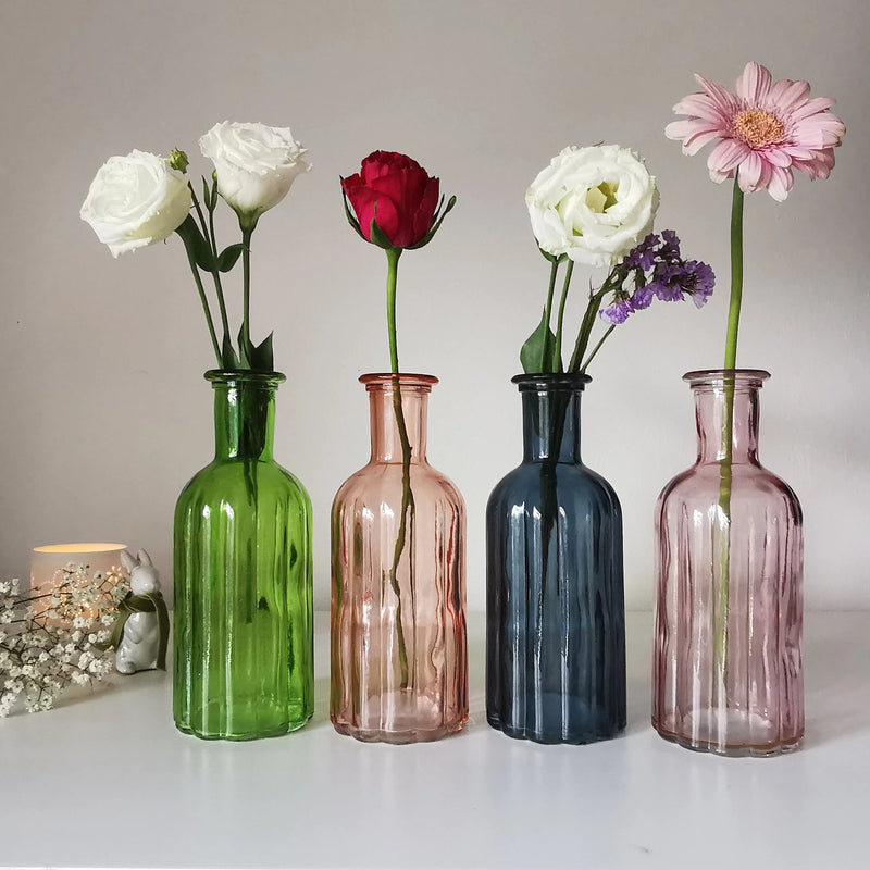 Tall Ribbed Glass Vase UK | 19cm Coloured Glass   Handcrafted Sustainable Living  Almasea