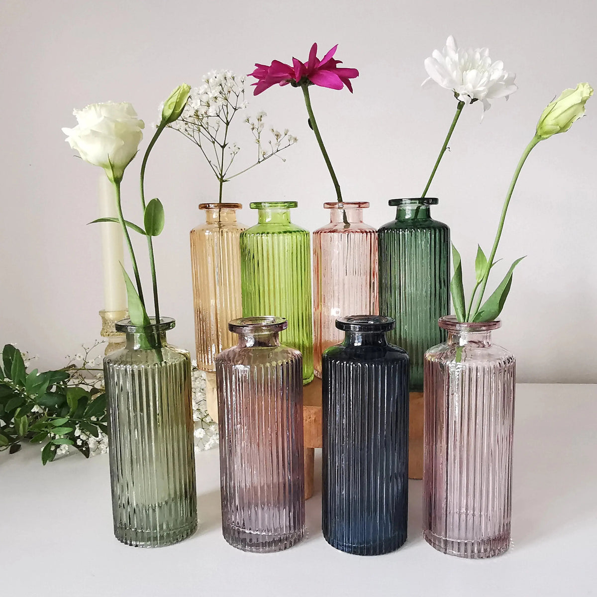 Coloured Ribbed Glass Bud Vase – 13.2cm Single Stem Bud Vase for Dried Flowers   Handcrafted Sustainable Living  Almasea