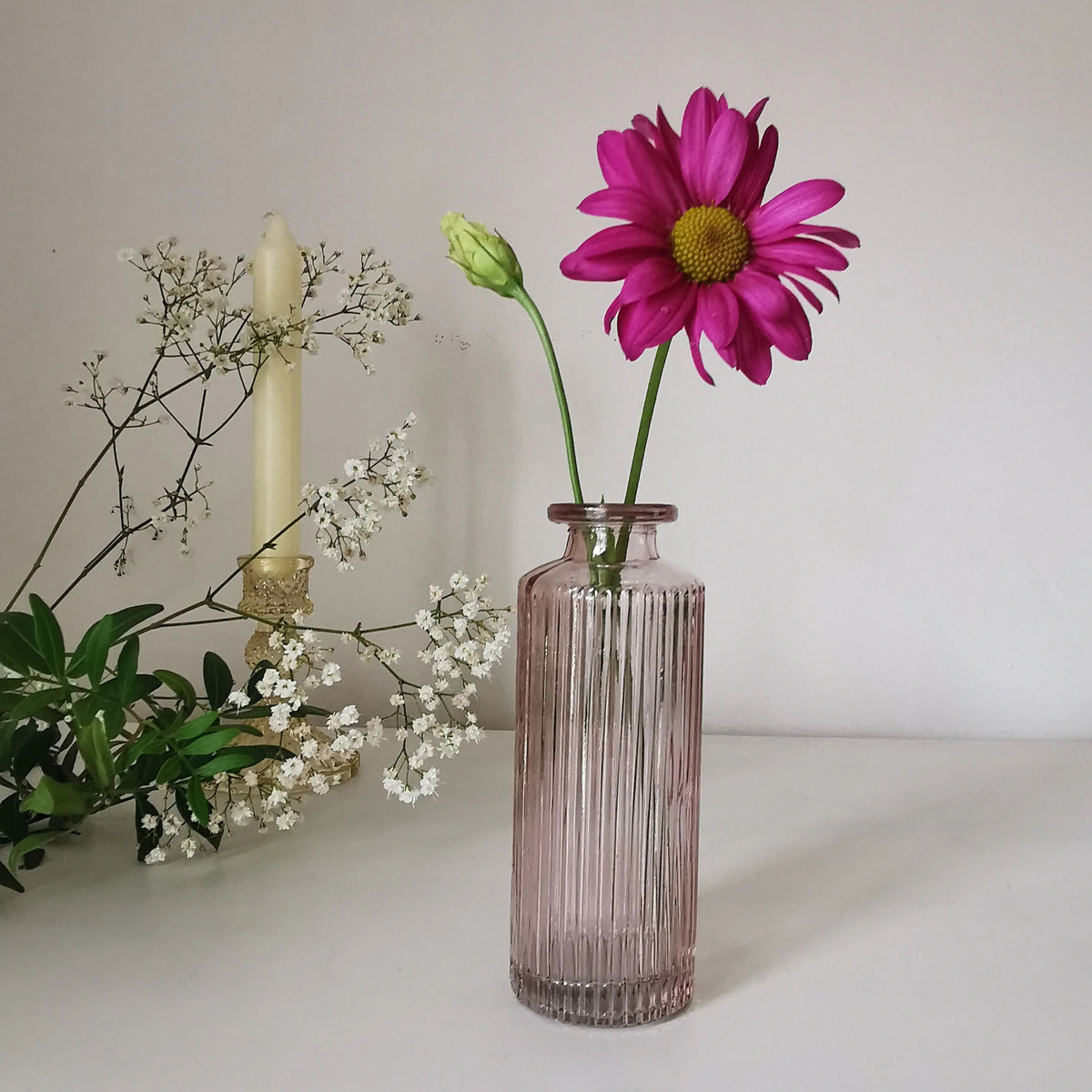 Coloured Ribbed Glass Bud Vase – 13.2cm Single Stem Bud Vase for Dried Flowers   Handcrafted Sustainable Living  Almasea