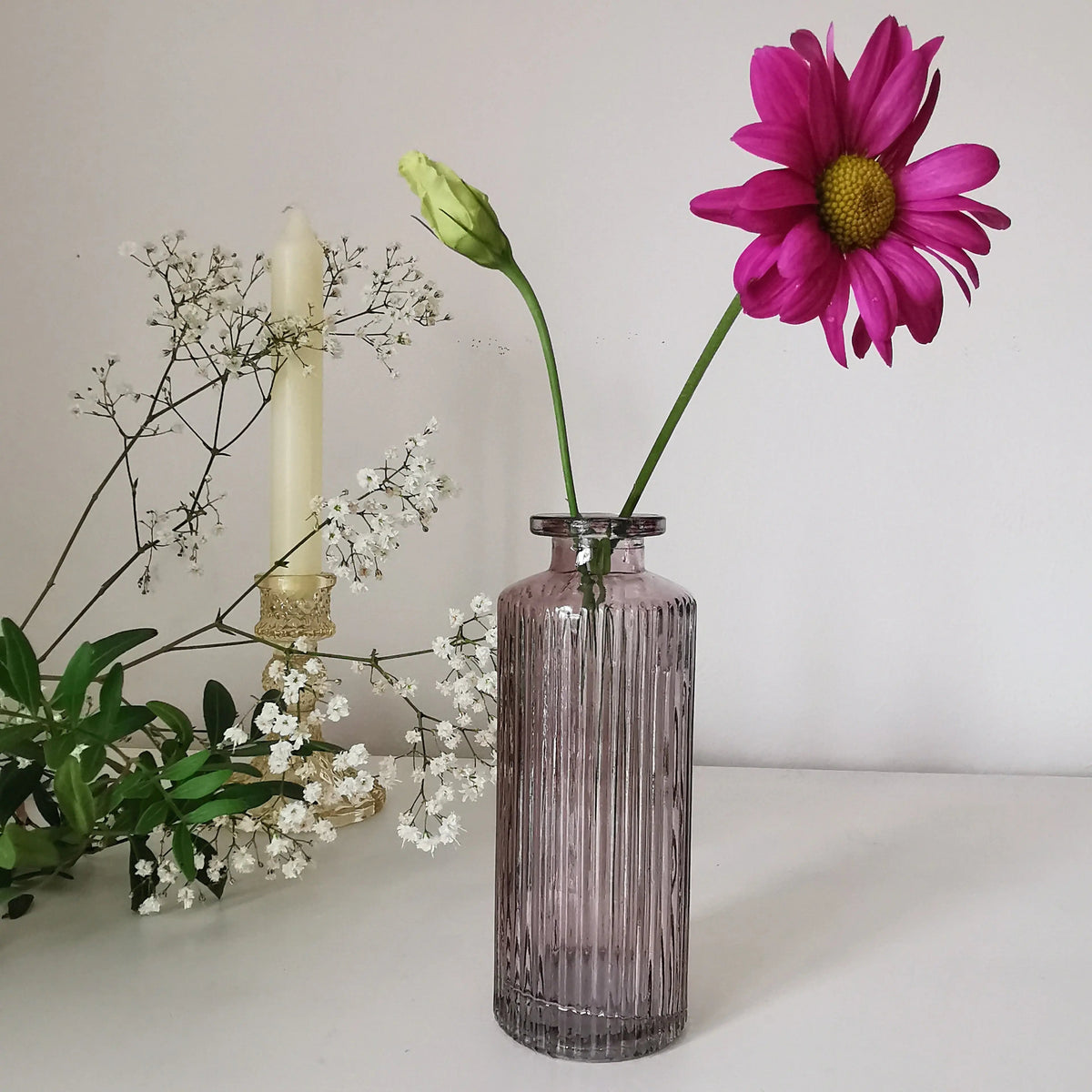 Coloured Ribbed Glass Bud Vase – 13.2cm Single Stem Bud Vase for Dried Flowers   Handcrafted Sustainable Living  Almasea