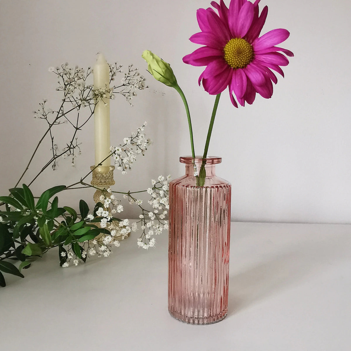 Coloured Ribbed Glass Bud Vase – 13.2cm Single Stem Bud Vase for Dried Flowers   Handcrafted Sustainable Living  Almasea