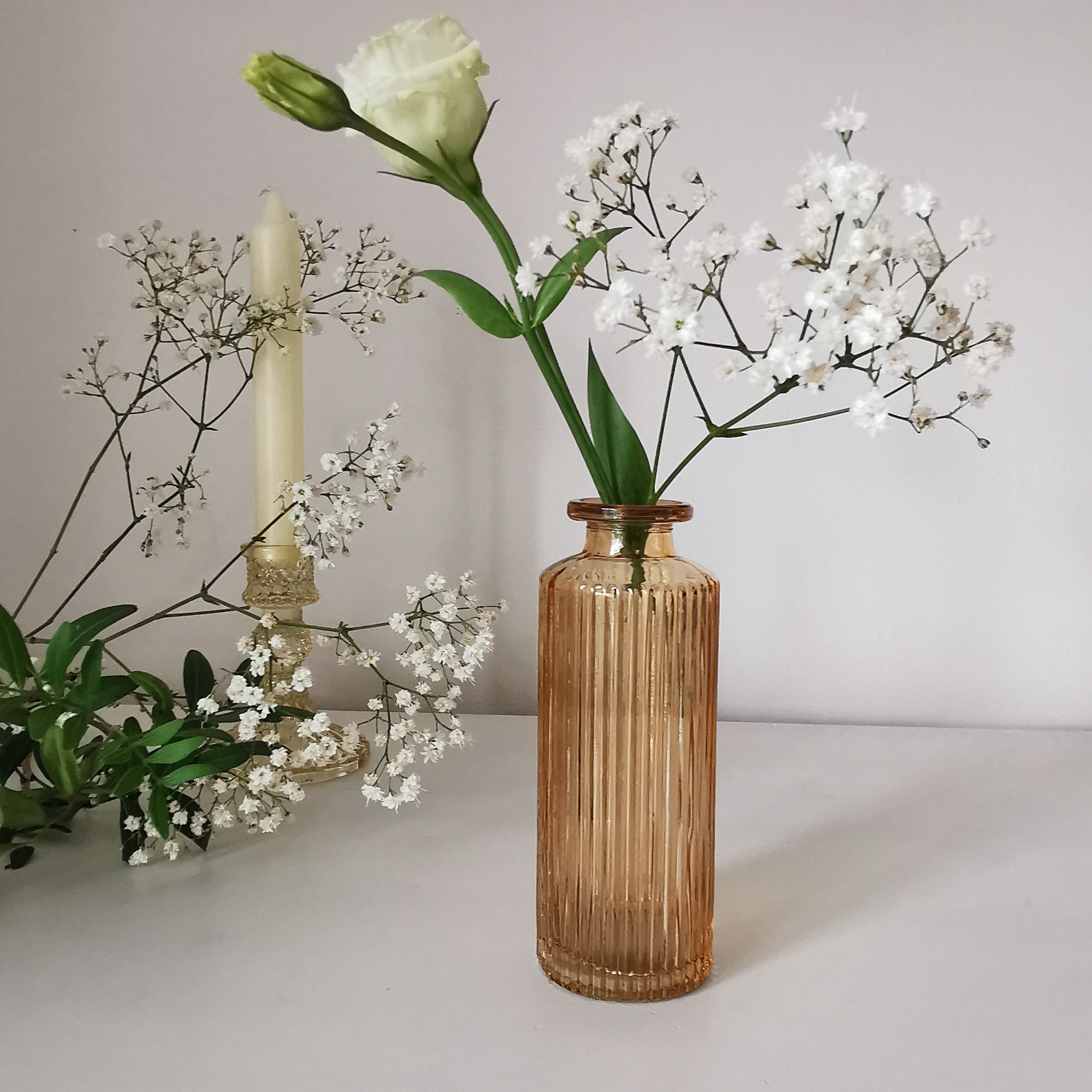 Coloured Ribbed Glass Vase 13.2cm