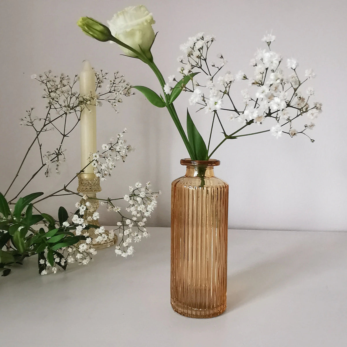 Coloured Ribbed Glass Bud Vase – 13.2cm Single Stem Bud Vase for Dried Flowers   Handcrafted Sustainable Living  Almasea