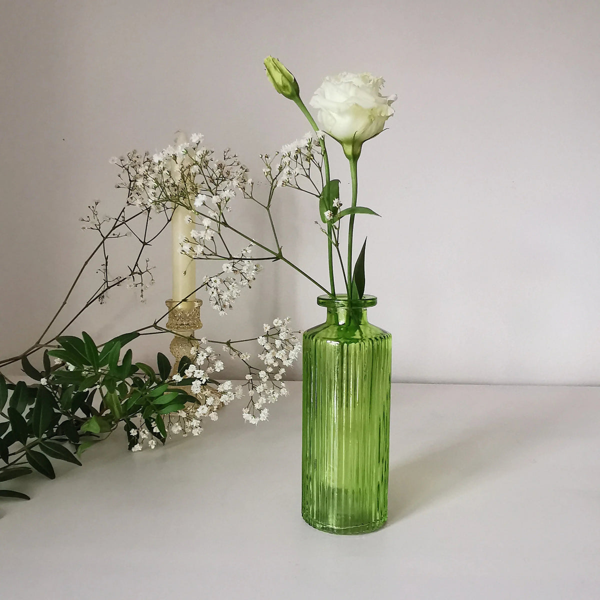Coloured Ribbed Glass Bud Vase – 13.2cm Single Stem Bud Vase for Dried Flowers   Handcrafted Sustainable Living  Almasea