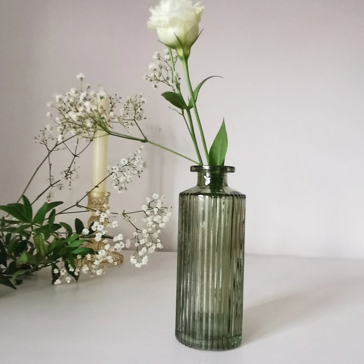 Coloured Ribbed Glass Bud Vase – 13.2cm Single Stem Bud Vase for Dried Flowers   Handcrafted Sustainable Living  Almasea