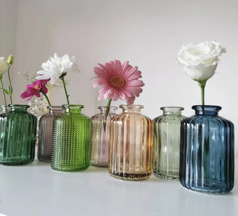 Ribbed Glass Bud Vase UK – Dimpled & Coloured   Handcrafted Sustainable Living  Almasea