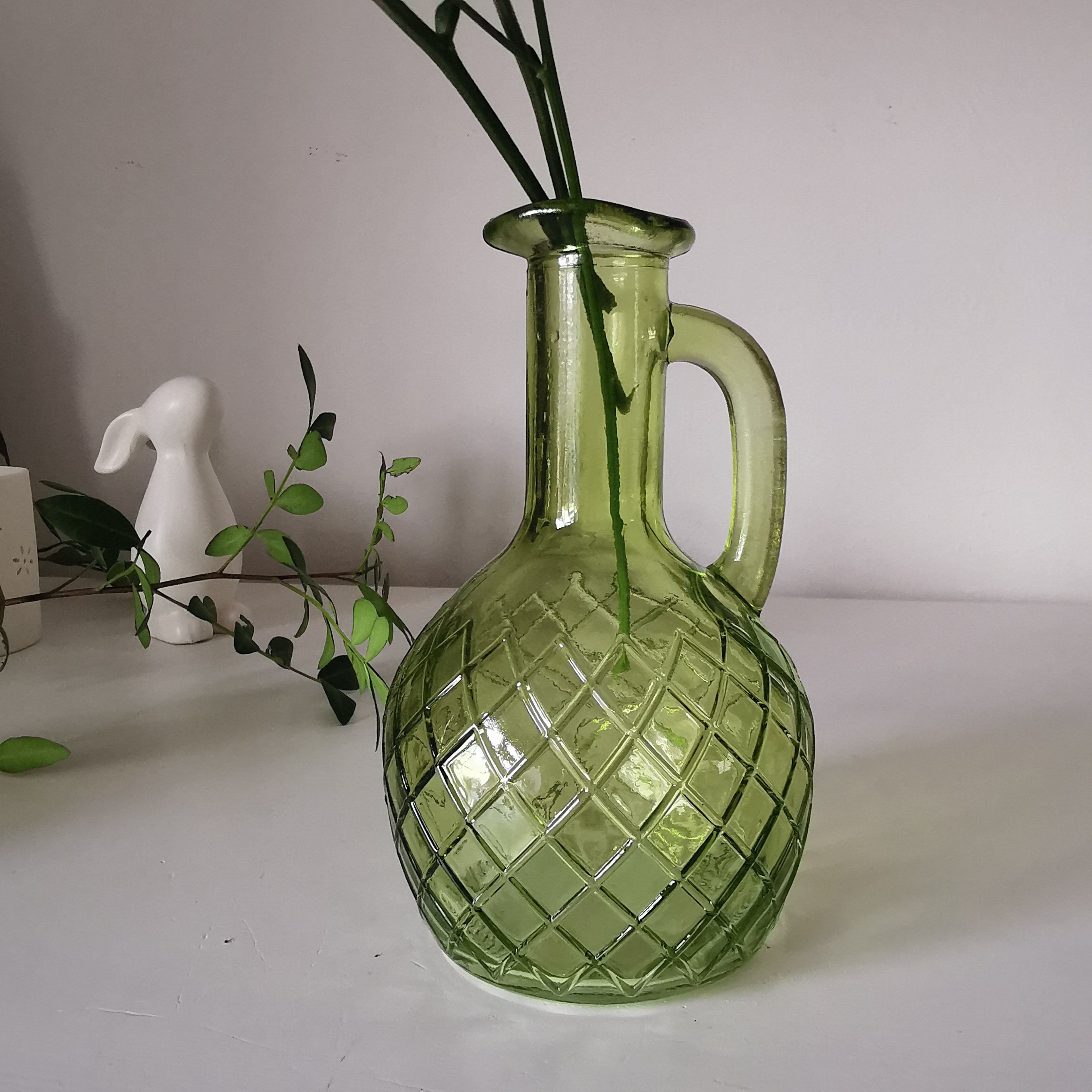 Narrow glass jars lime lemon tones set of 2
