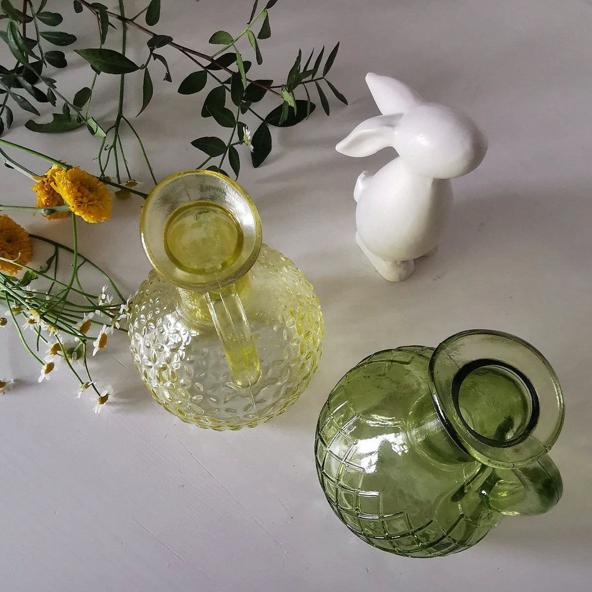 Dried Flower Vases – Yellow & Green Patterned Glass Pair   Handcrafted Sustainable Living  Almasea