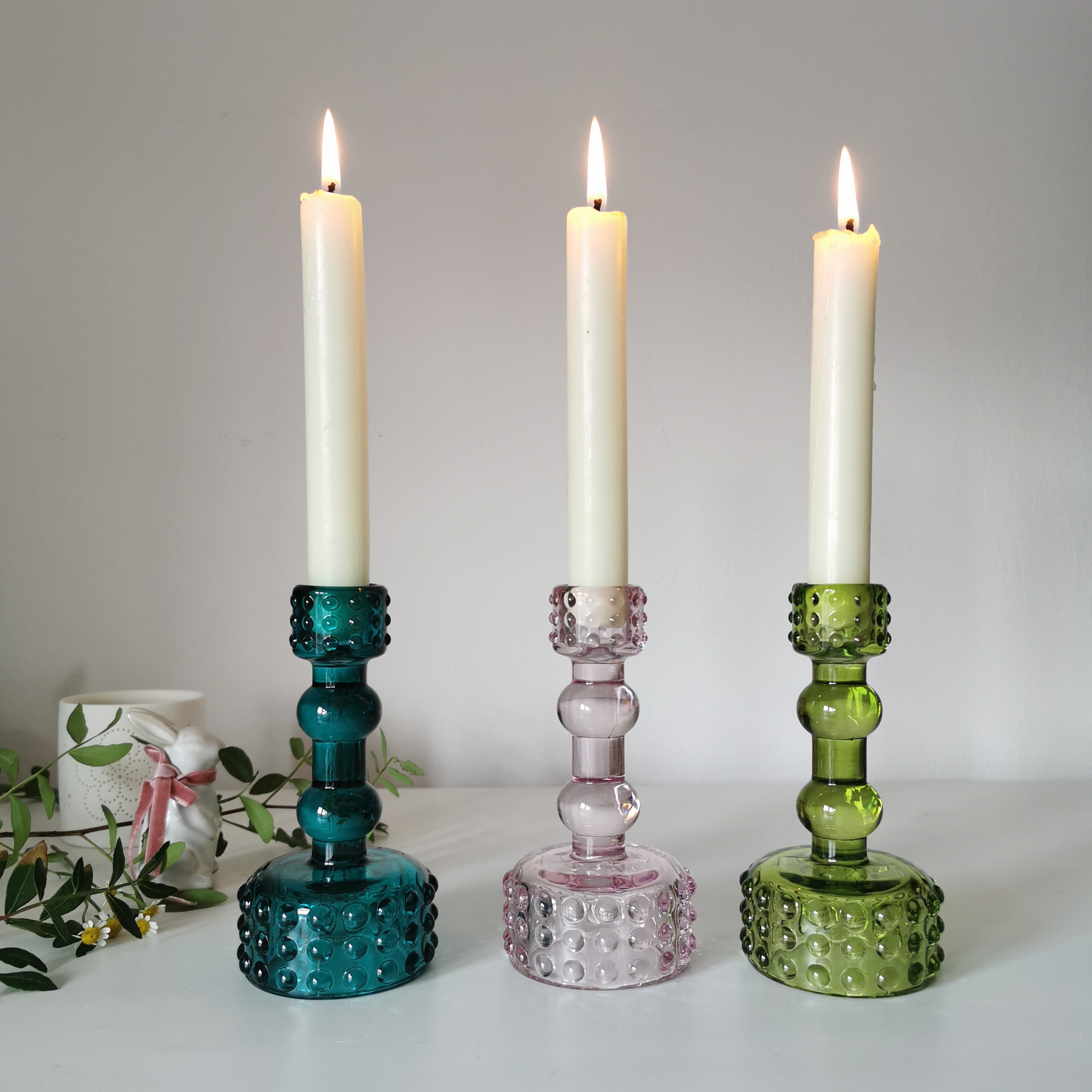 Coloured Bobble Glass Candlestick Holder