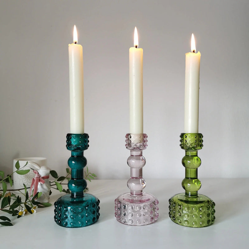 Retro Glass Candlestick Holder – Bubble Design, 12.5cm   Handcrafted Sustainable Living  Almasea