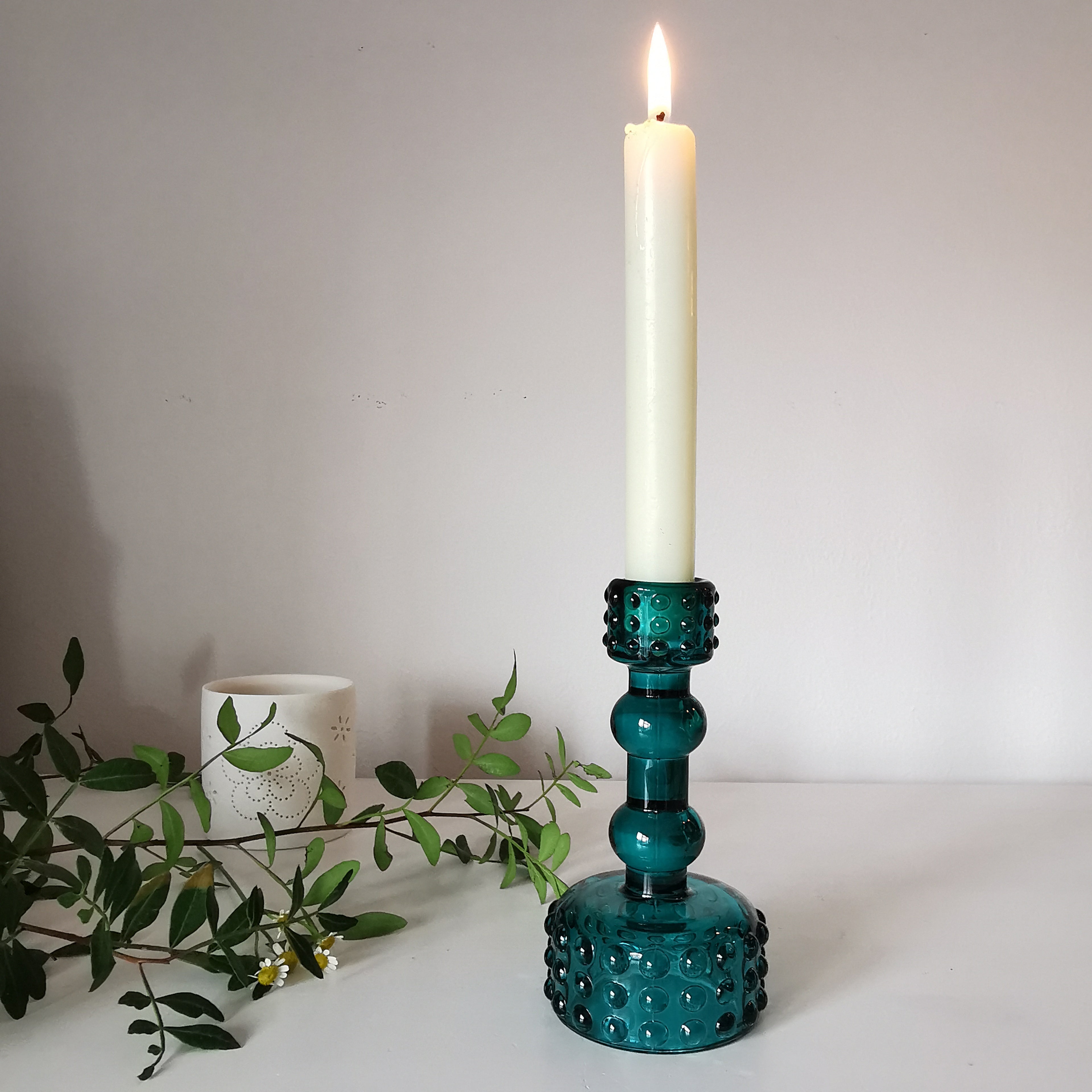 Coloured Bobble Glass Candlestick Holder