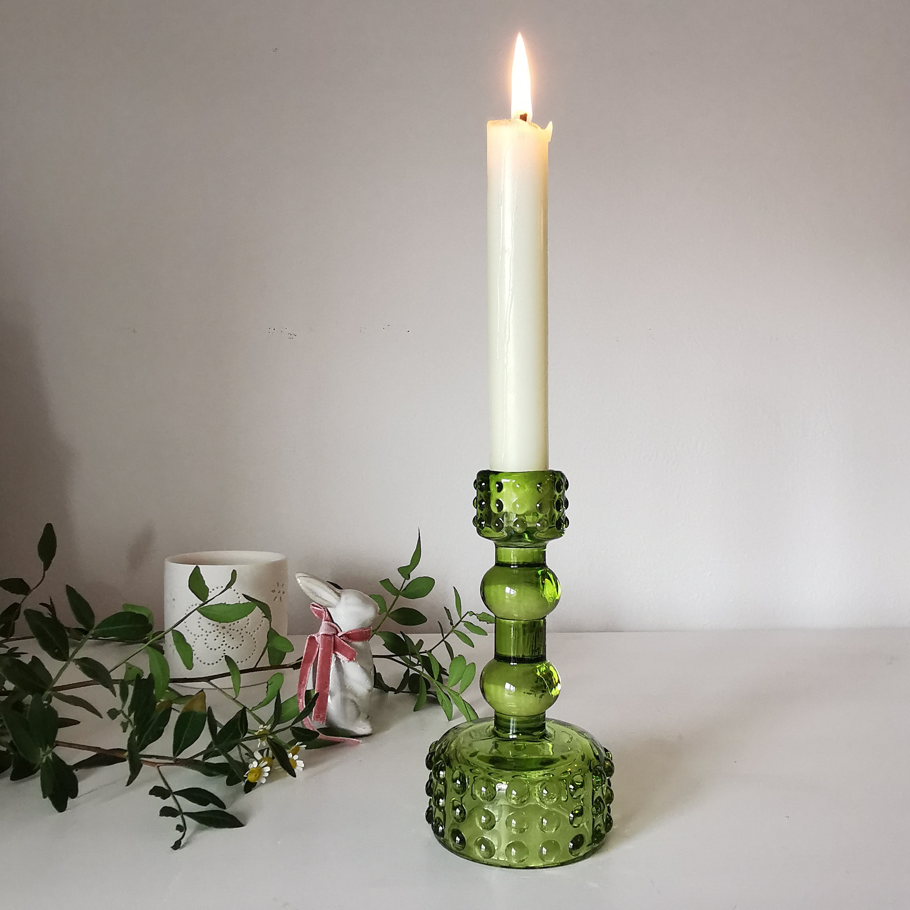 Coloured Bobble Glass Candlestick Holder