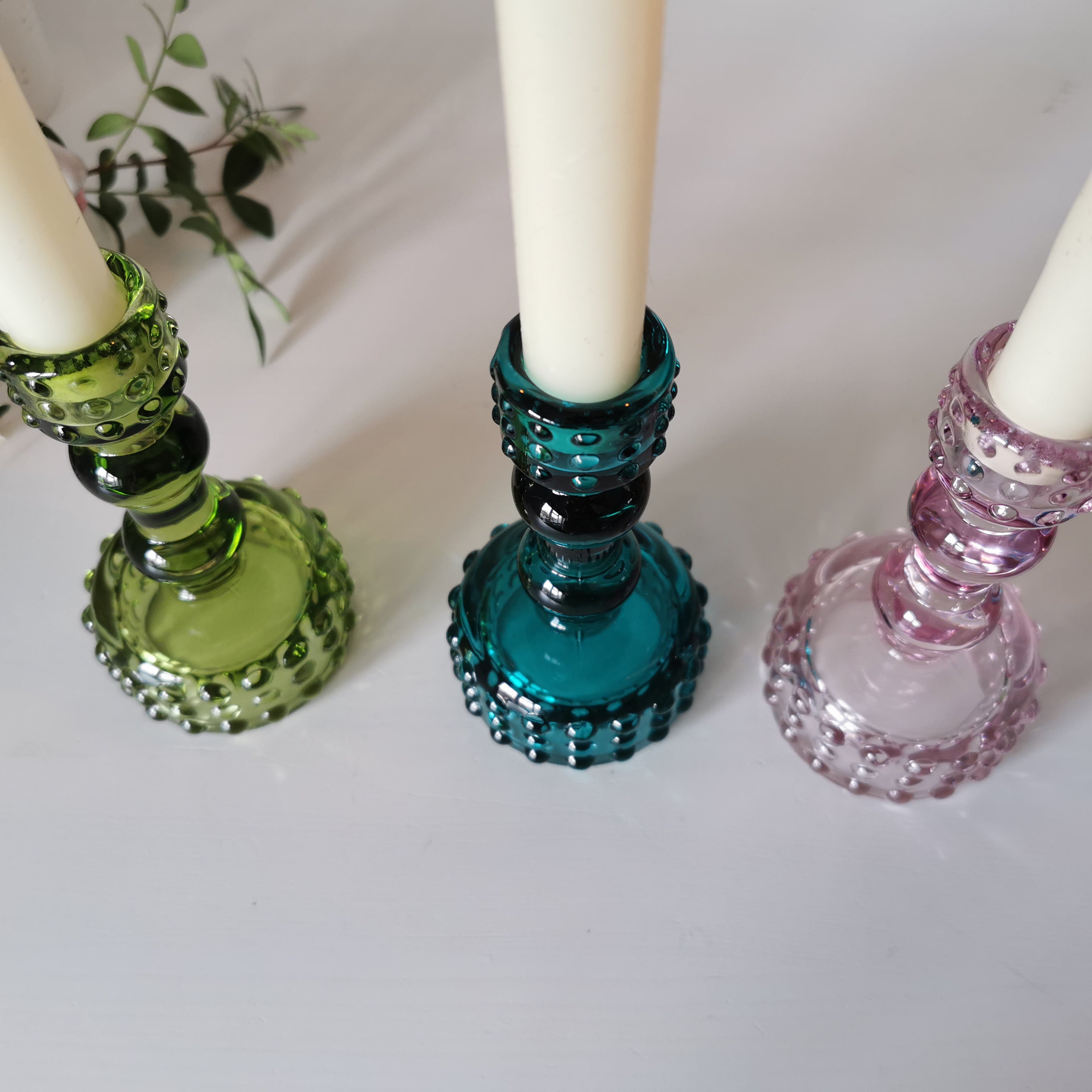 Coloured Bobble Glass Candlestick Holder
